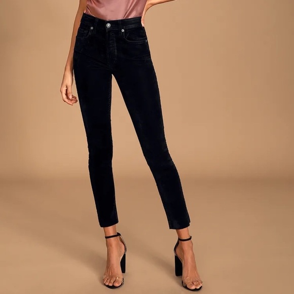 Free People - Stella Black Velvet High-Rise Skinny Jeans 25